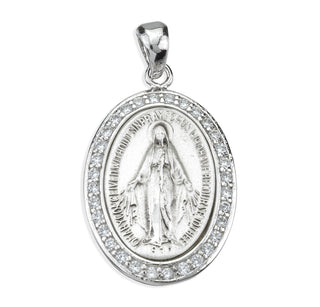 Sterling Silver Miraculous Medal with Cubic Set Zircons