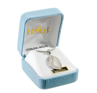 Sterling Silver Miraculous Medal with Cubic Set Zircons