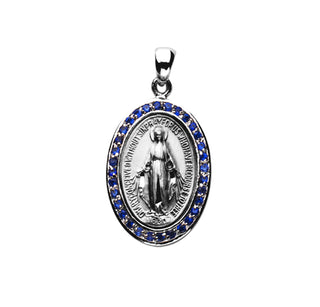 Sterling Silver Miraculous Medal with Cubic Set Zircons