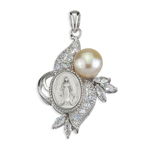 Sterling Silver Miraculous Medal with Cubic Set Zircons