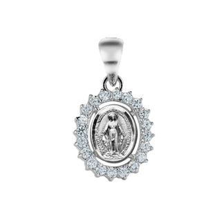 Sterling Silver Miraculous Medal with Cubic Set Zircons