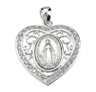 Sterling Silver Miraculous Medal with Cubic Set Zircons