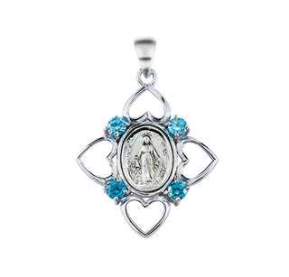 Sterling Silver Miraculous Medal with Cubic Set Zircons