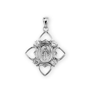 Sterling Silver Miraculous Medal with Cubic Set Zircons