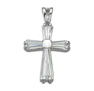 15/16-inch Sterling Silver Cross with Crystal Zircons 18-inch Chain