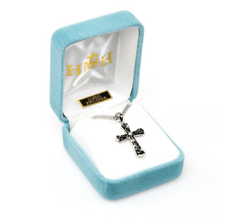 Black Enameled Sterling Silver Cross with Crystal Cubic Zirconia's "CZ's"