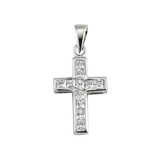 Sterling Silver Cubic Zircon Cross with 18-inch Rhodium Plated Chain