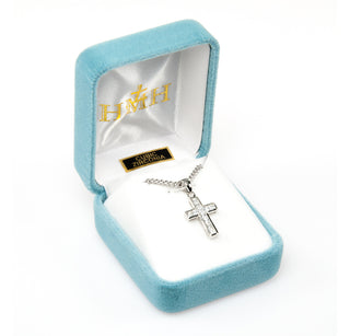 Sterling Silver Cubic Zircon Cross with 18-inch Rhodium Plated Chain