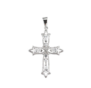Sterling Silver Cubic Zircon Cross with 18-inch Rhodium Plated Chain