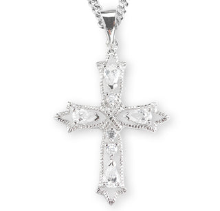 Sterling Silver Cubic Zircon Cross With 18 Inch Rhodium Plated Chain 1