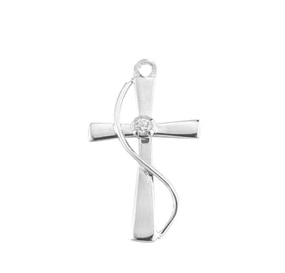 Sterling Silver Single Set Crystal Zircon Cross with 18-inch Rhodium Plated Chain