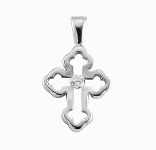 Sterling Silver Single Set Crystal Zircon Cross with 18-inch Rhodium Plated Chain