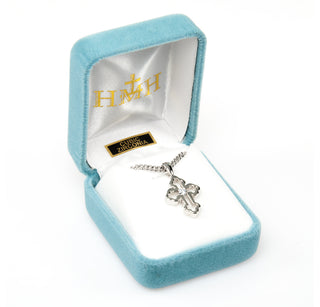 Sterling Silver Single Set Crystal Zircon Cross with 18-inch Rhodium Plated Chain