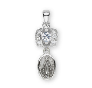 Sterling Silver Miraculous Medal with Finest Austrian Crystal Zircons 18-inch Chain and Box