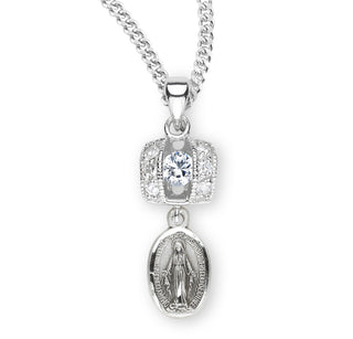 Sterling Silver Miraculous Medal With Finest Austrian Crystal Zircons 18 Inch Chain And Box
