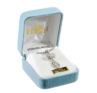 Sterling Silver Miraculous Medal with Finest Austrian Crystal Zircons 18-inch Chain and Box