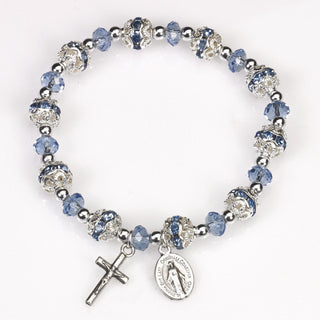 4-pack - Light Blue Crystal Stretch Rosary Bracelet