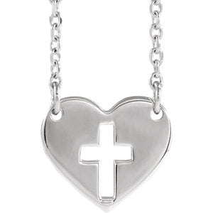 Sterling Silver Pierced Cross Heart 16-18" Necklace