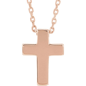14K Rose Petite Cross 16-18" Necklace