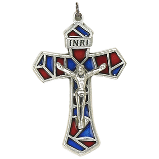 Bulk 1-1/4 inch Red/Blue Enameled Crucifix