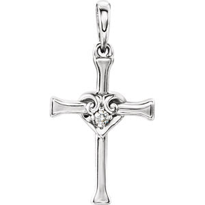 Sterling Silver .025 CT Diamond Cross with Heart Pendant