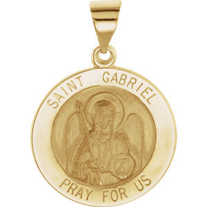 14K Gold 18 MM Round Hollow St. Gabriel Medal