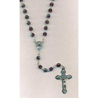 6mm Amethyst Glass Rosary with triple layer Crucifix Boxed