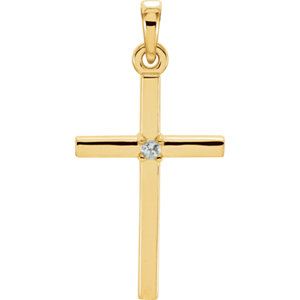14K Gold 22.65x11.4 MM Aquamarine Cross Pendant