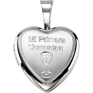 Sterling Silver "Mi Primera Communion" Heart Locket