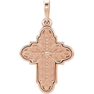 14K Rose Ornate Leaf Cross Pendant
