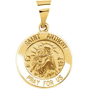 14K Gold 15 MM Round Hollow St. Anthony Medal