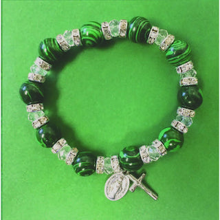 3-pack - Irish Glass Stretch Bracelet - Saint Patrick Medal and crucifix