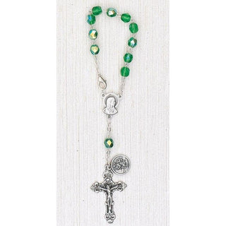 4-Pack - 6mm Glass Green Auto Rosary with Premium Centerpiece and Crucifix with St Christopher Pendant