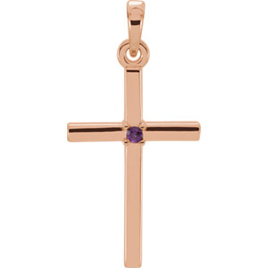 14K Rose 19.2x9 MM Amethyst Cross Pendant