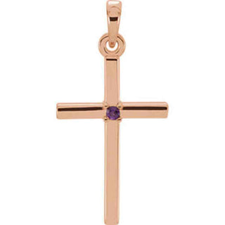 14K Rose 22.65x11.4 MM Amethyst Cross Pendant
