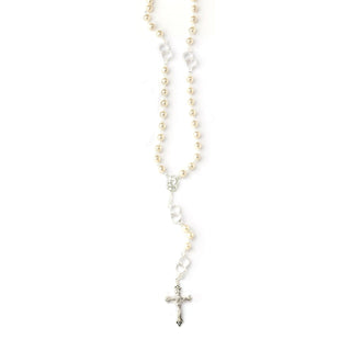 7mm Premium Silver Plated Unity Rosary with Faux Pearl Glass Beads - 25th Anniversary