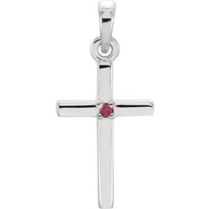 14K White 19.2x9 MM Ruby Cross Pendant