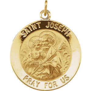 14K Gold 22 MM Round St. Joseph Medal