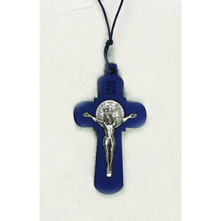 Saint Benedict Blue Round Wood Cross
