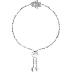 Sterling Silver 1/5 CTW Diamond Hamsa Adjustable Bolo Bracelet