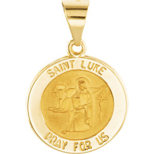 14K Gold 15 MM Round Hollow St. Luke Medal
