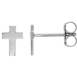 14K White 7x5 MM Cross Earrings