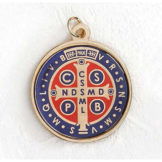 Bulk Saint Benedict Gold Tone Foil Medals Blue and Red