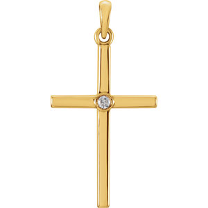 14K Gold .02 CTW Diamond Cross 26.5x13.7 MM Pendant
