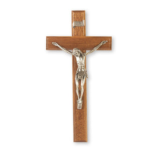 12" Walnut Wood Cross With Pewter Corpus - main product image | CatholicShop.com