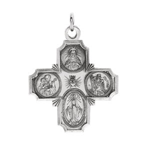 14K White 30x29 MM Four-Way Cross Medal