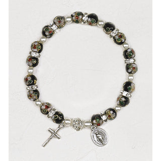 4-pack - Black Cloisonne Stretch Bracelet with Strass Crystals