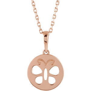 14K Rose Youth Butterfly Disc 15" Necklace