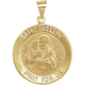 14K Gold 22 MM Round Hollow Joseph Medal