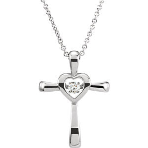 14K White .08 CTW Diamond Heart Cross Mystara 18" Necklace